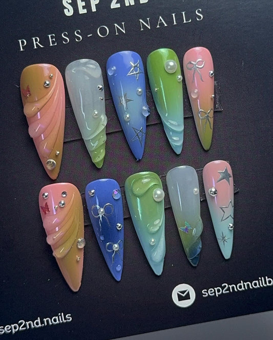 2YK Spring Press-On Nails | Reusable Colorful Gel Nail Artist Faux Nails