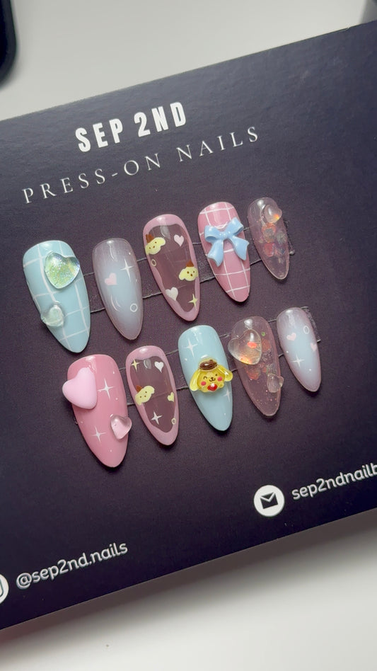 Blue Pink Sister Press-On Nails | Colorful Gel Nail Artist Faux Nails